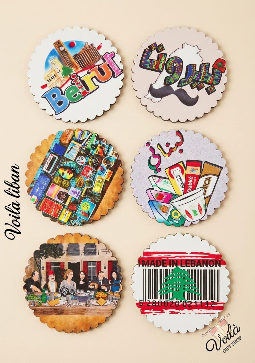 Rounded Scalloped Wooden Coaster Set | 6-Piece Collection with Holder