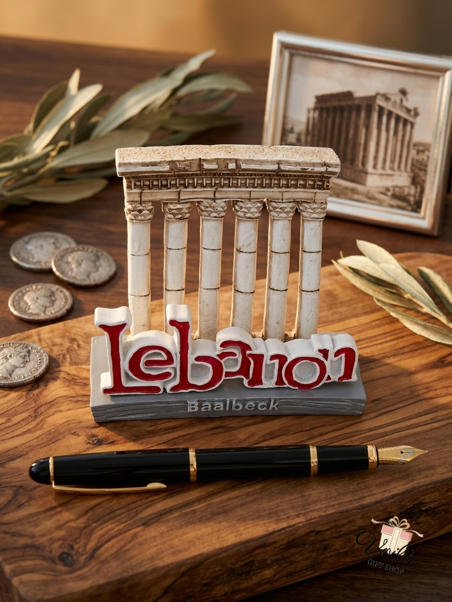 Detailed miniature replica of the Baalbeck Roman ruins with Lebanon written in red text
