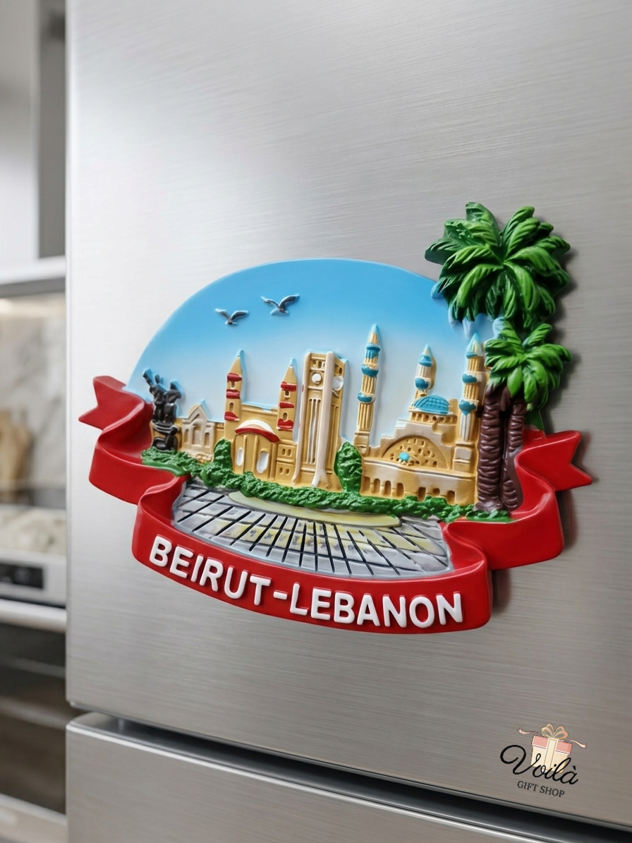 Beirut Lebanon 3D Fridge Magnet featuring iconic landmarks and palm trees