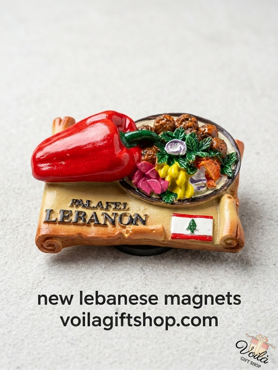 Hand-painted 3D Lebanese Falafel fridge magnet featuring the Lebanese flag