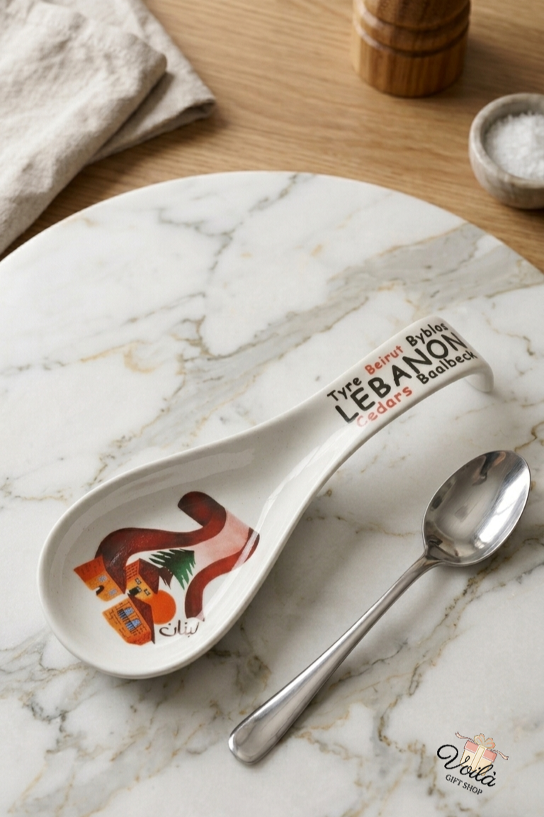 Lebanon Heritage Ceramic Spoon Rest with Cedar Tree and City Names