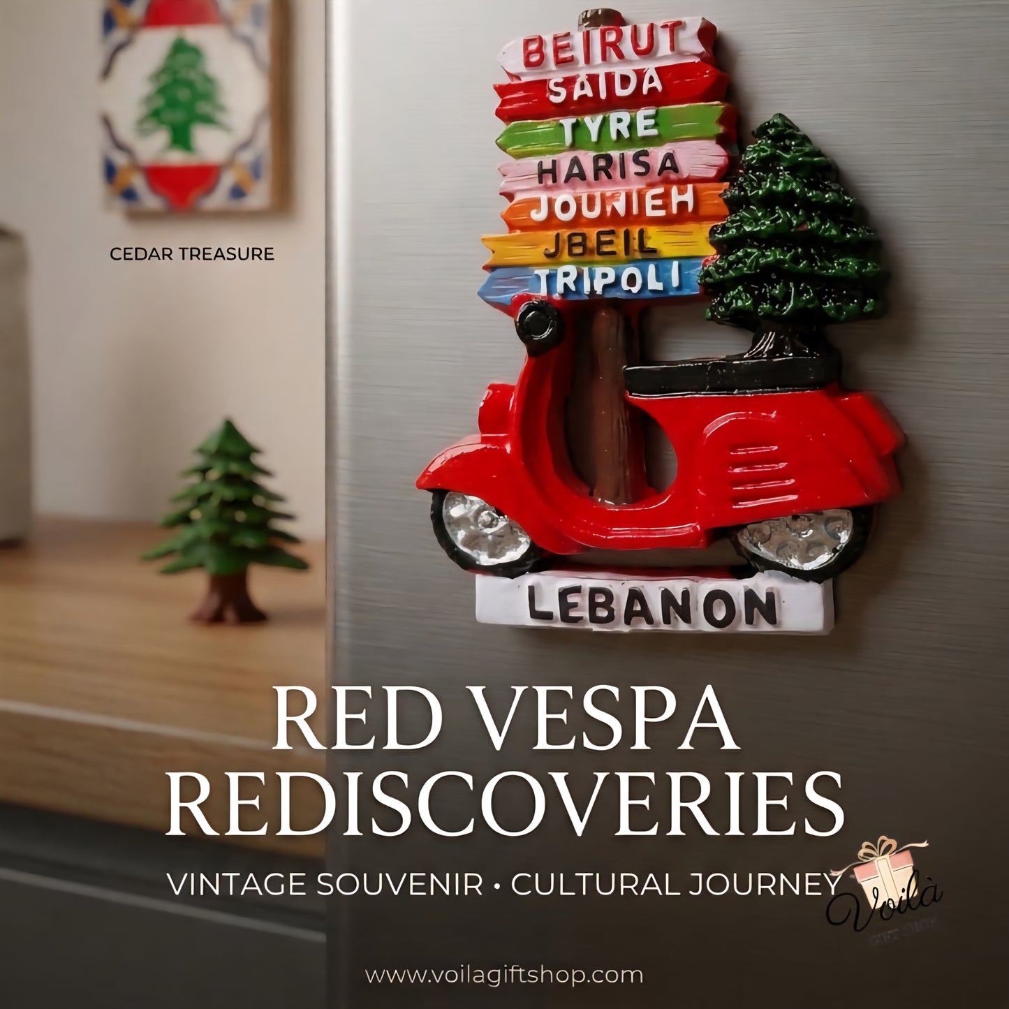 Lebanon Red Vespa and Cities Signpost Souvenir Fridge Magnet