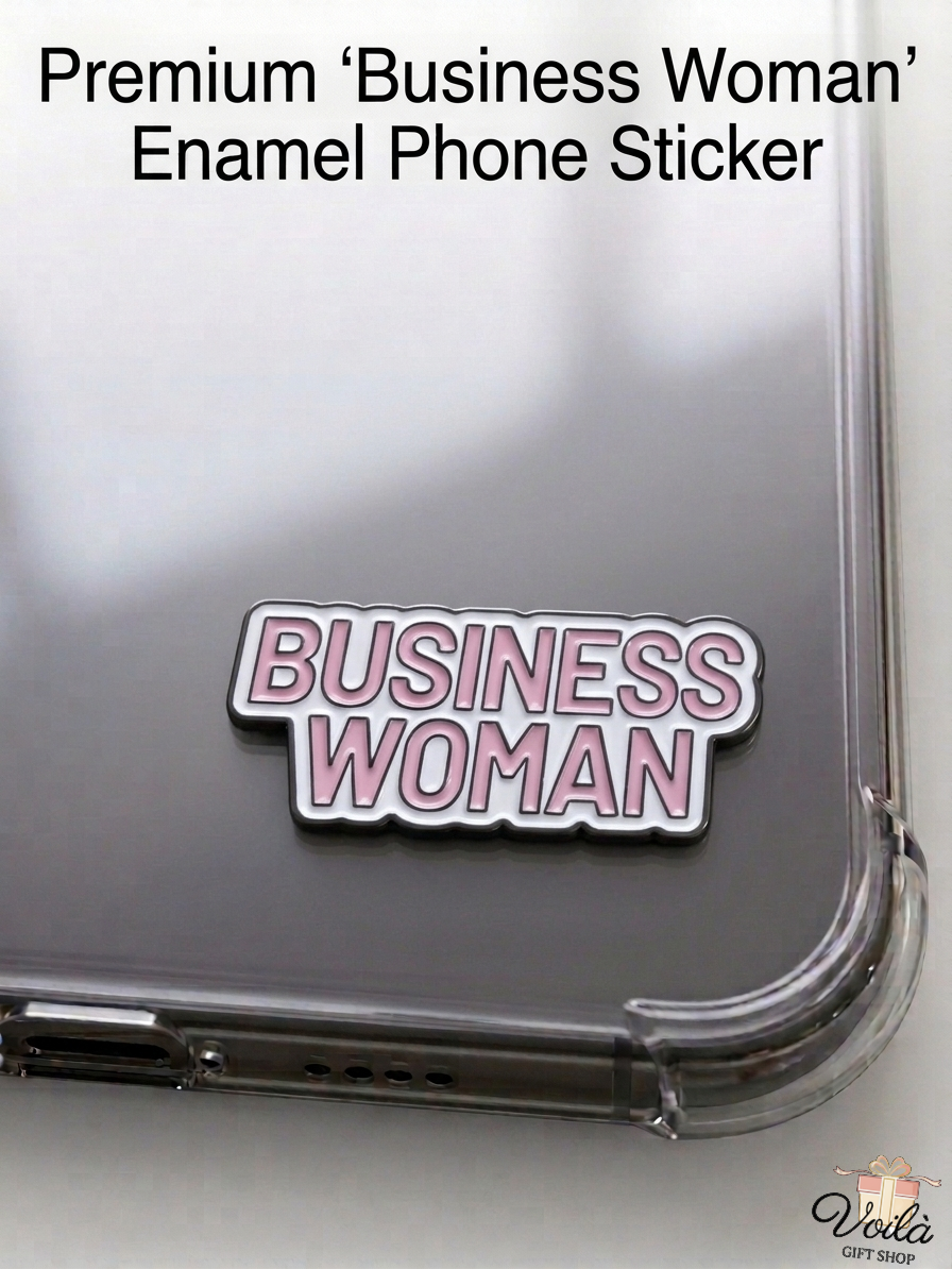 Premium Business Woman Enamel Phone Sticker on a clear phone case