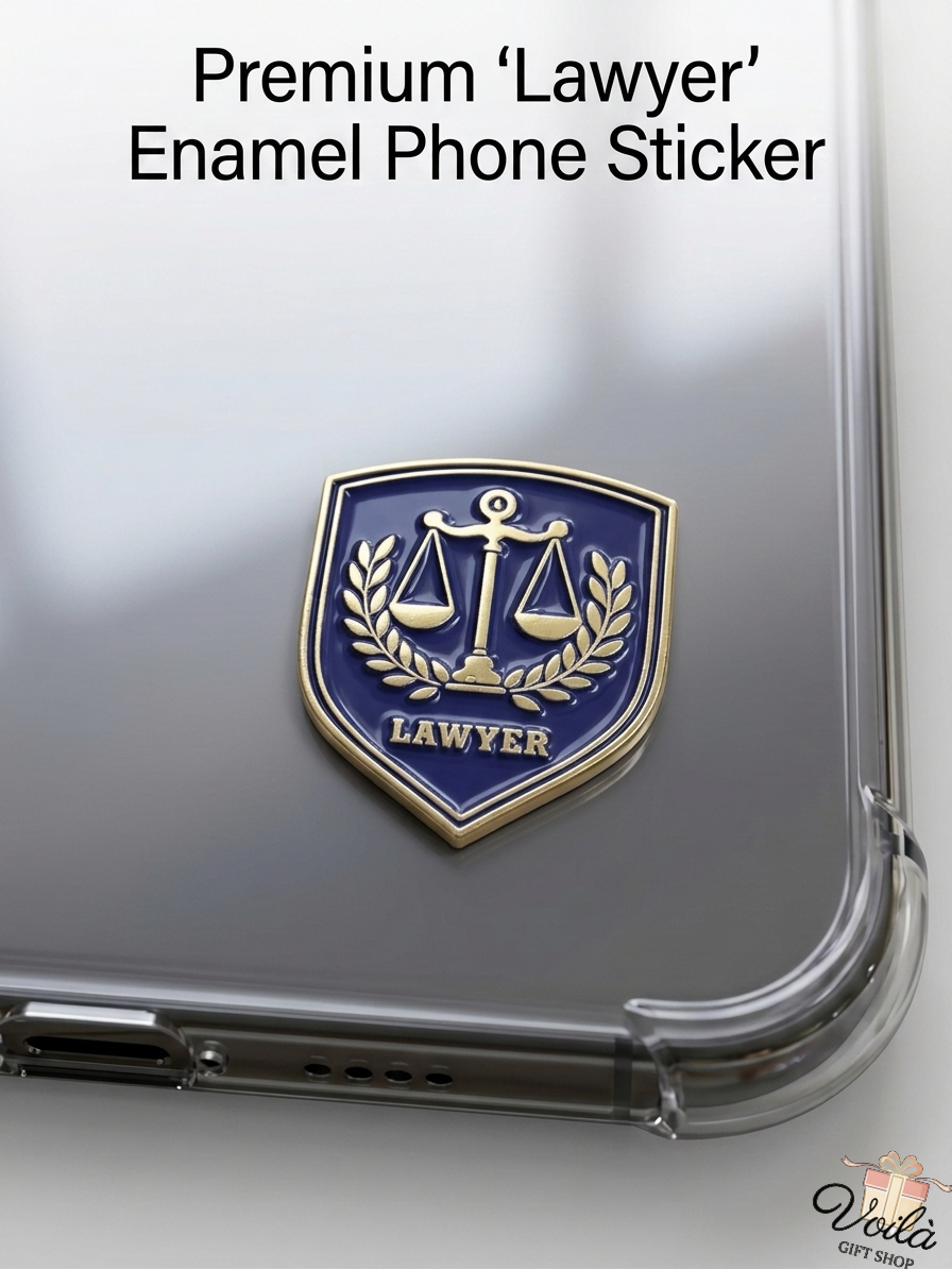 Premium Lawyer Enamel Phone Sticker on a clear phone case