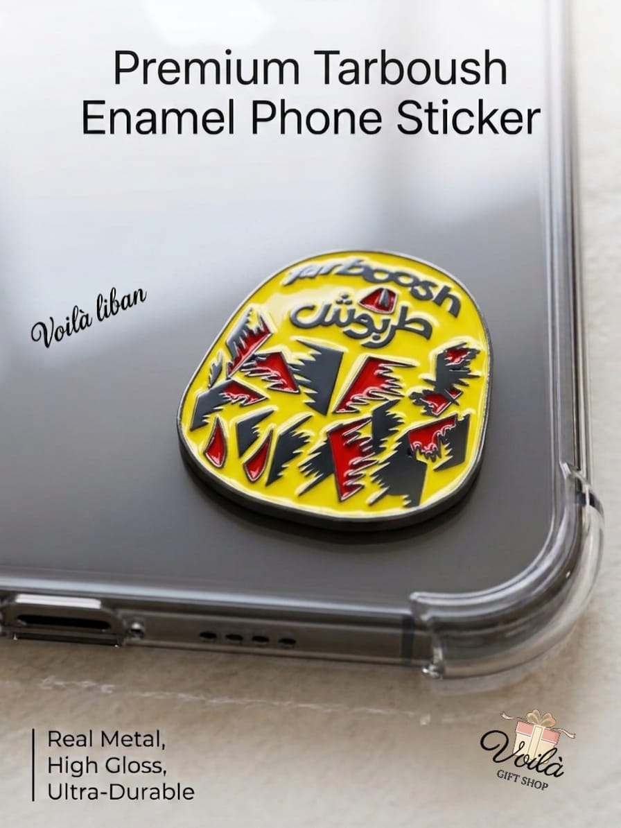 Premium Tarboush Enamel Phone Sticker on a clear phone case