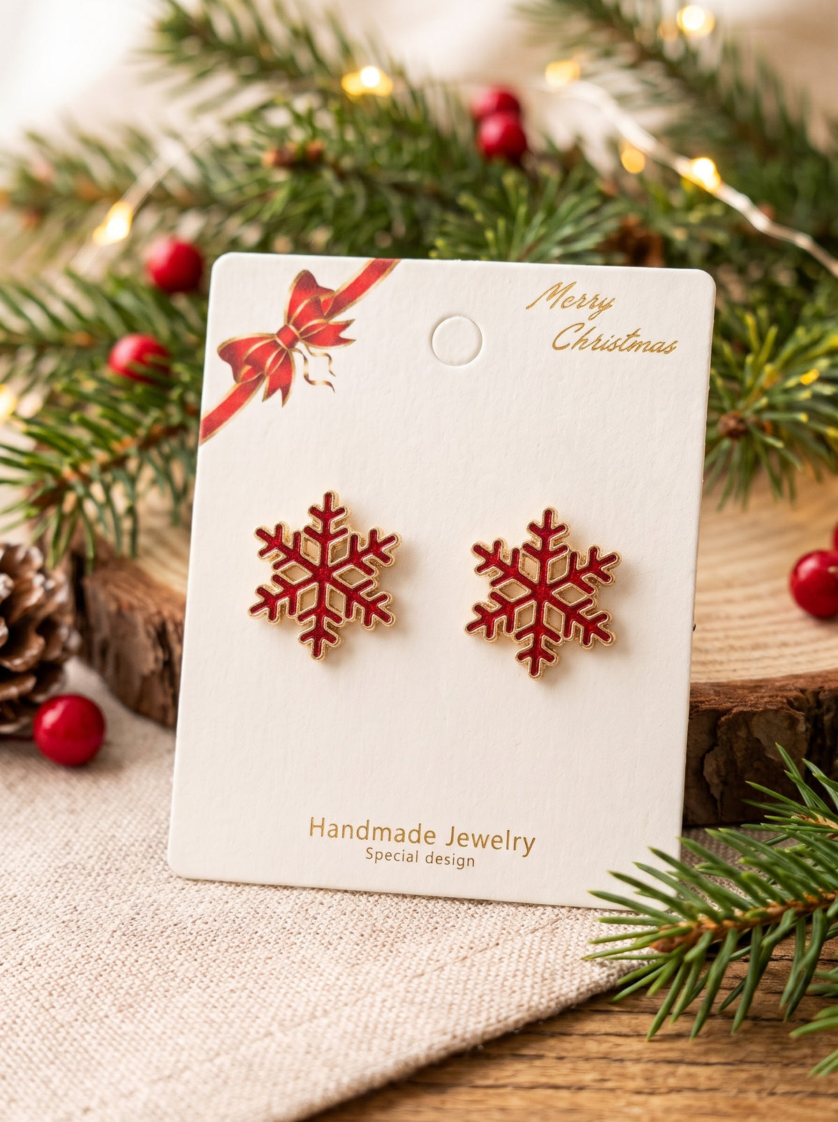 Red Enamel Snowflake Stud Earrings Christmas Gifts Lebanon
