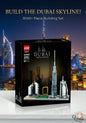 LEGO Dubai skyline building set packaging with city skyline in the background