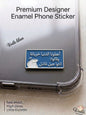 Premium rectangular blue and silver metal enamel phone sticker featuring a humorous Flork meme character looking confused with question marks, alongside the Arabic text "أعطونا الدنيا خربانة وقالوا: أنتوا جيل فاشل", attached to a clear phone case.