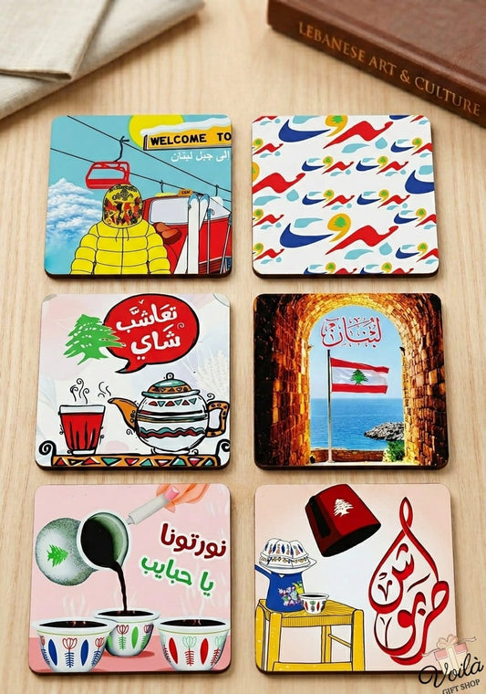 Lebanese Daily Rituals & Scenic Landmarks Coaster Set - 6 Piece Collection