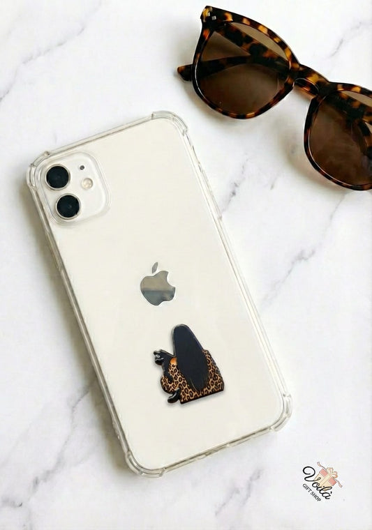 Leopard Print Lady Enamel Phone Sticker
