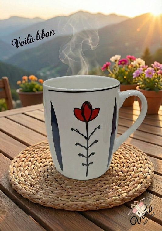 The "Modern Bloom" Red Floral Shaffi Mug | Voilà Liban Contemporary Heritage Series