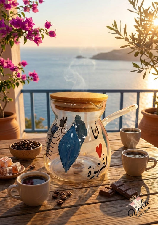 Artisan "The Azure" Hand-Painted Glass Coffee Pot – Mediterranean Blue Edition