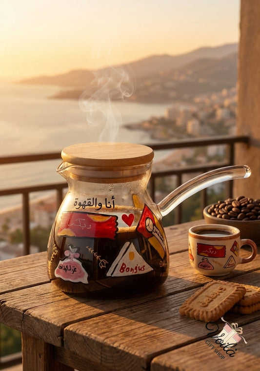 Artisan "Childhood Memories" Hand-Painted Glass Coffee Pot – Lebanese Nostalgia Edition