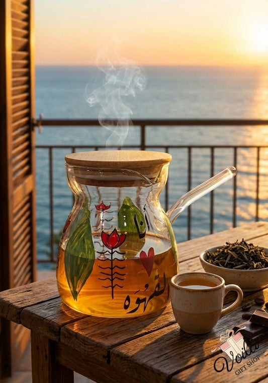 Artisan "The Verdant" Hand-Painted Glass Coffee Pot – Botanical Calligraphy Edition