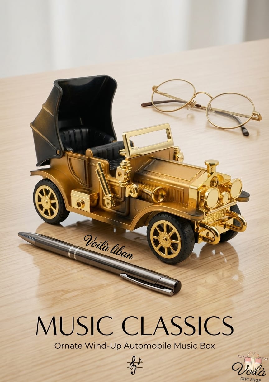 Ornate Wind-Up Automobile Music Box | Vintage Classic Car Collectible