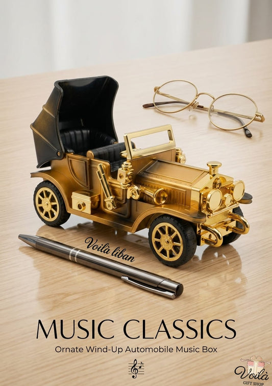 Ornate Wind-Up Automobile Music Box | Vintage Classic Car Collectible
