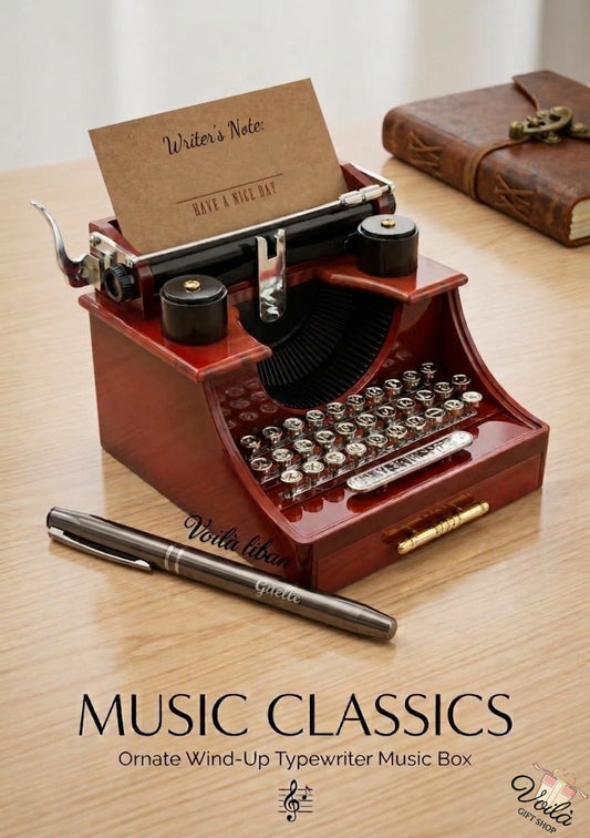 Ornate Wind-Up Typewriter Music Box | Vintage Gifts for Writers