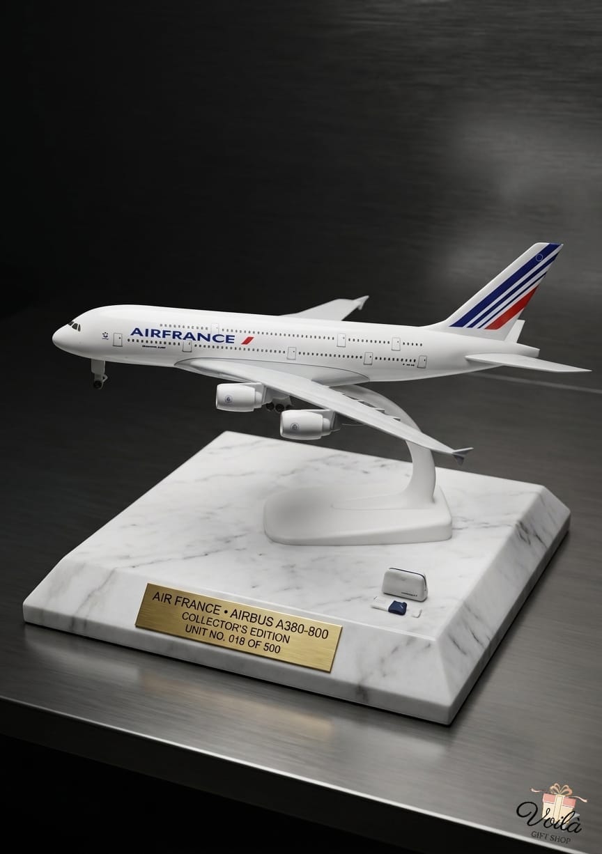 Model airplane on a marble base with Air France branding