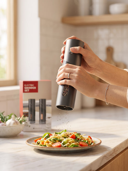 Set of 2 automatic electric salt and pepper grinders seasoning fresh pasta