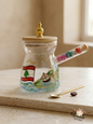 Hand-painted glass Rakweh with Lebanese flag and dried flower handle