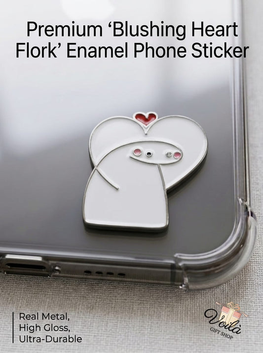 Premium Blushing Heart Flork Enamel Phone Sticker on a phone case