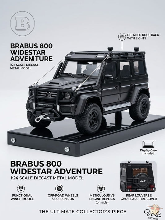 Brabus 800 Widestar Adventure model car on a gray background with product details.