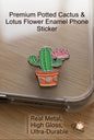 Premium potted cactus and lotus flower enamel phone sticker on a clear phone case