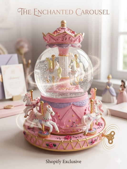 The Enchanted Carousel: Rotating Music Box & LED Snow Globe
