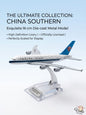 China Southern Airlines model airplane on a white background with promotional text.