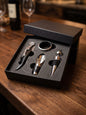 Deluxe 4-piece wine opener and accessory set in luxury black presentation box