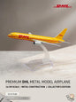 Model airplane with DHL logo on a wooden surface