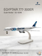 Model of an EgyptAir 777-300ER airplane on a white background