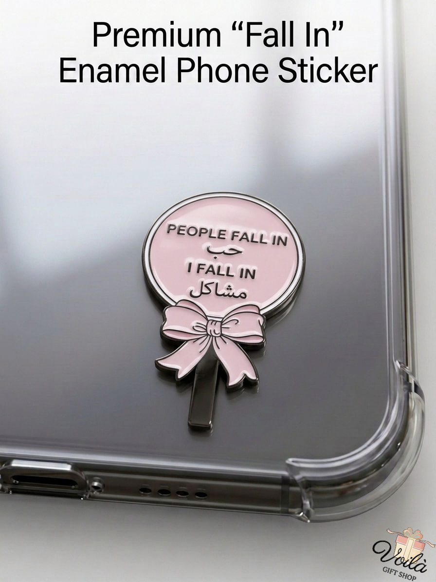 Premium Fall in Mashakel Lebanese Enamel Phone Sticker on a clear phone case