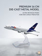 Model of a FedEx cargo airplane on a gray background with text about the product details.