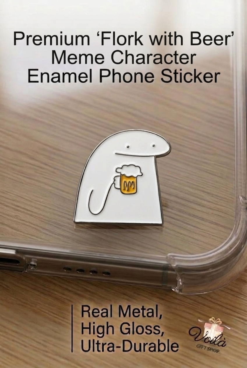 Premium Flork with Beer enamel phone sticker on a clear phone case