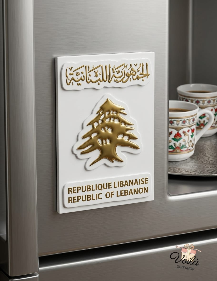 Premium Golden Cedar of Lebanon Fridge Magnet with Arabic Calligraphy