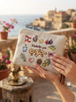 Embroidered linen pouch featuring traditional Lebanese symbols and Habibi Ya Jnoub text
