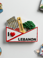 I Love Lebanon 3D envelope fridge magnet featuring Baalbek, Beirut clock tower, and Cedar tree