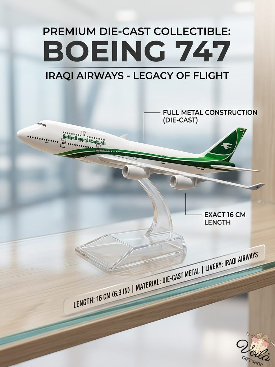Model airplane of Boeing 747 with details on display stand