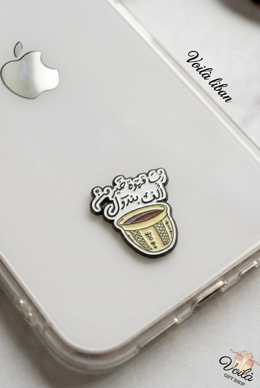 Phone case with a coffee cup design and visible brand logo on a white background