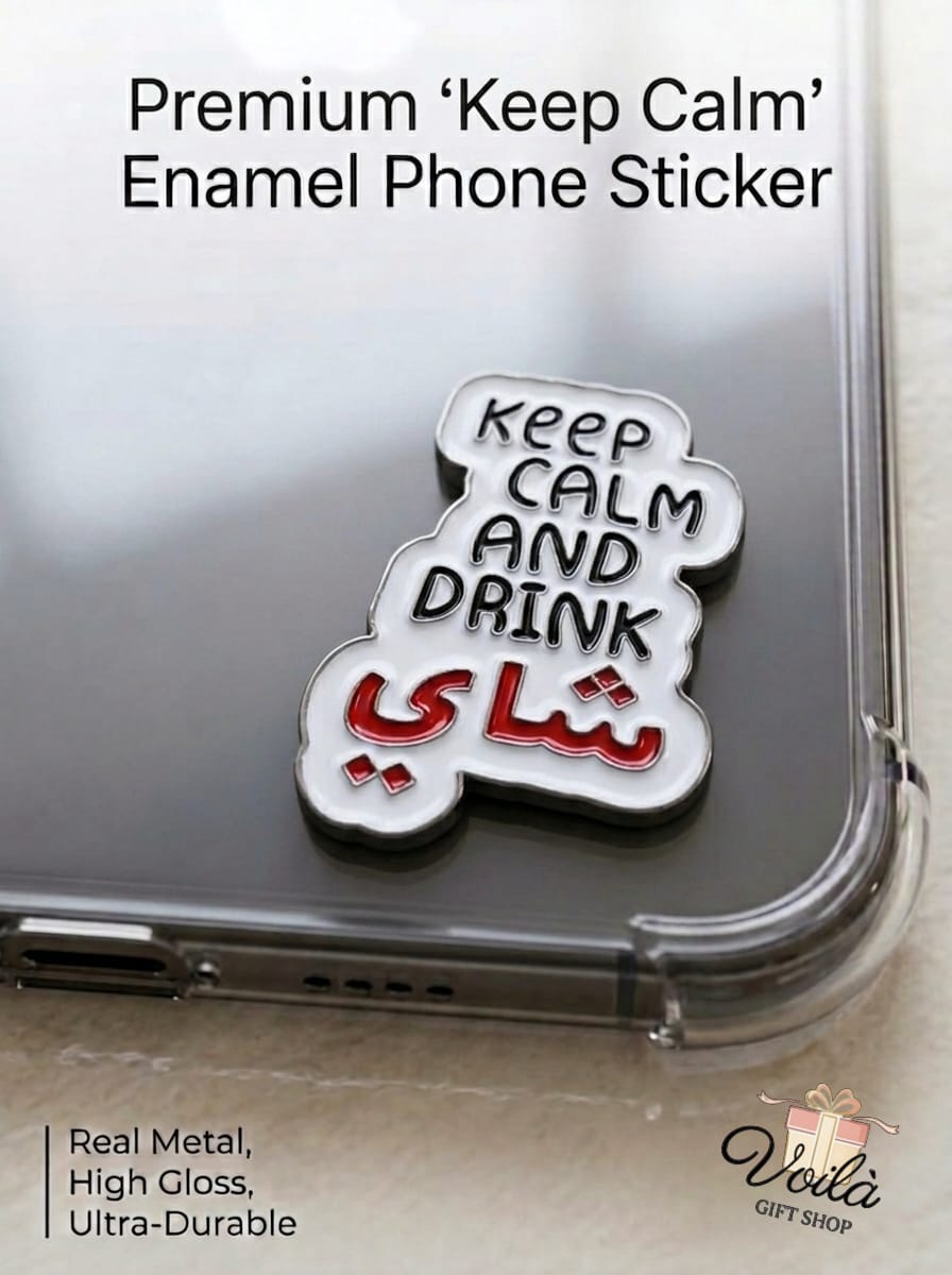 Keep Calm and Drink Shay Premium Enamel Phone Sticker on a clear phone case