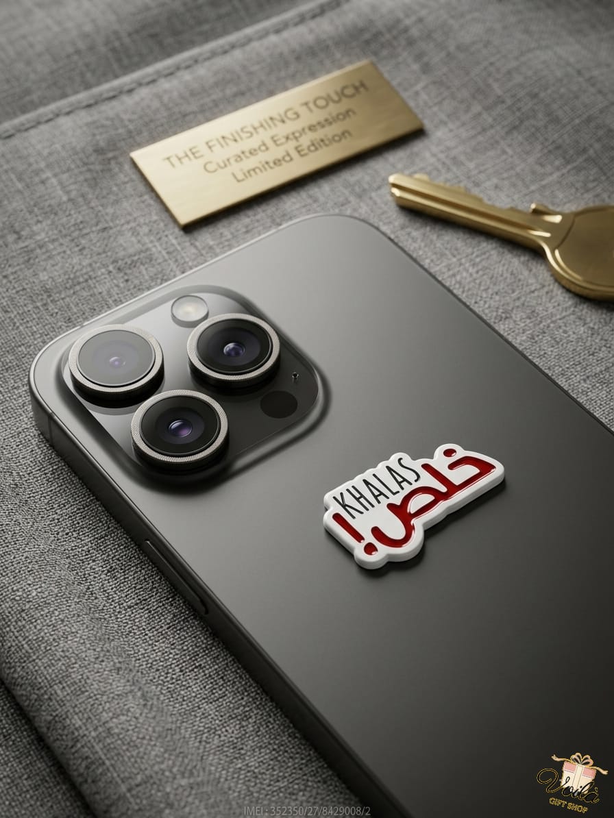 Smartphone with a sticker on a textured surface