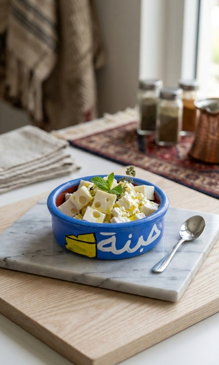Hand-painted blue ceramic bowl with Arabic calligraphy for cheese
