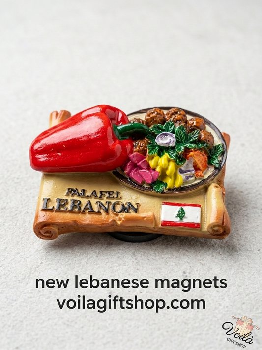 Hand-painted 3D Lebanese Falafel fridge magnet featuring the Lebanese flag