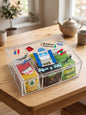 Clear acrylic tea organizer with traditional Lebanese phrases, windows, and cedar motifs