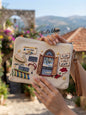 Handcrafted Lebanese heritage embroidered canvas pouch with wristlet strap