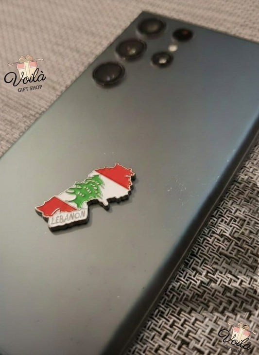 Phone case with a map of Lebanon design on a textured surface