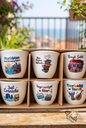 Set of six traditional Lebanese coffee cups with nostalgic Beirut illustrations