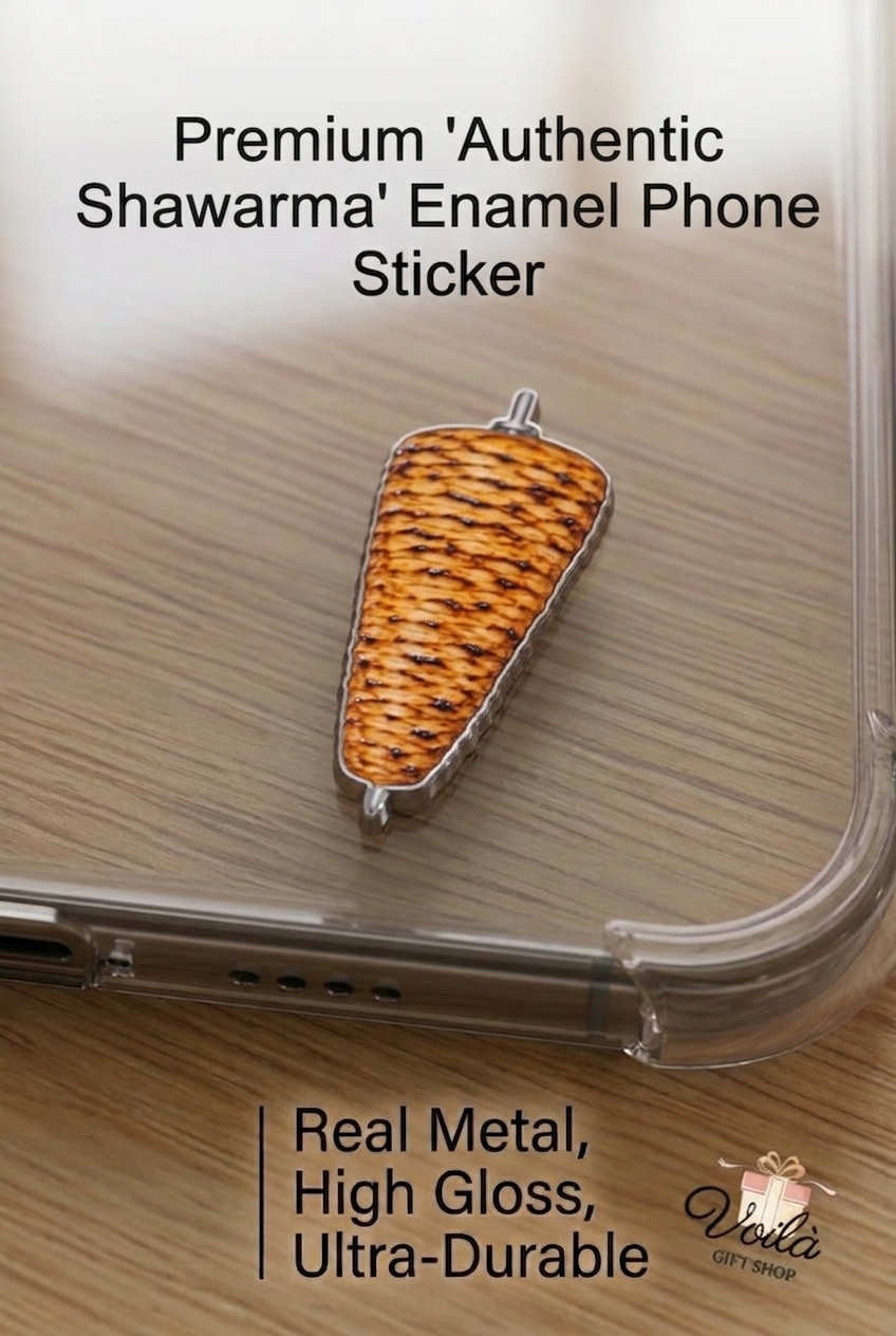 Premium metal enamel phone sticker shaped like a Lebanese shawarma spit