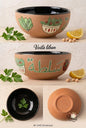 Hand-painted Lebanese terracotta salad bowl with Arabic calligraphy Salata
